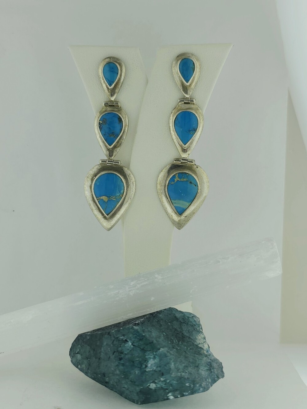 Sterling Silver Turquoise Teardrop Dangle Earrings